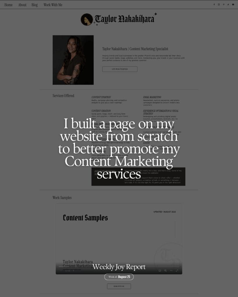 I built a page on my website from scratch to better promote my Content Marketing services
