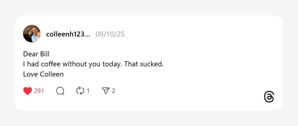 Threads postThreads post from 09/10/2025 by Colleen H.