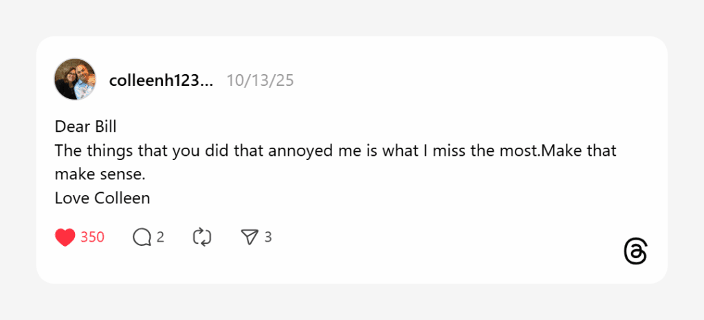 Threads post from 10/13/2025 by Colleen H.